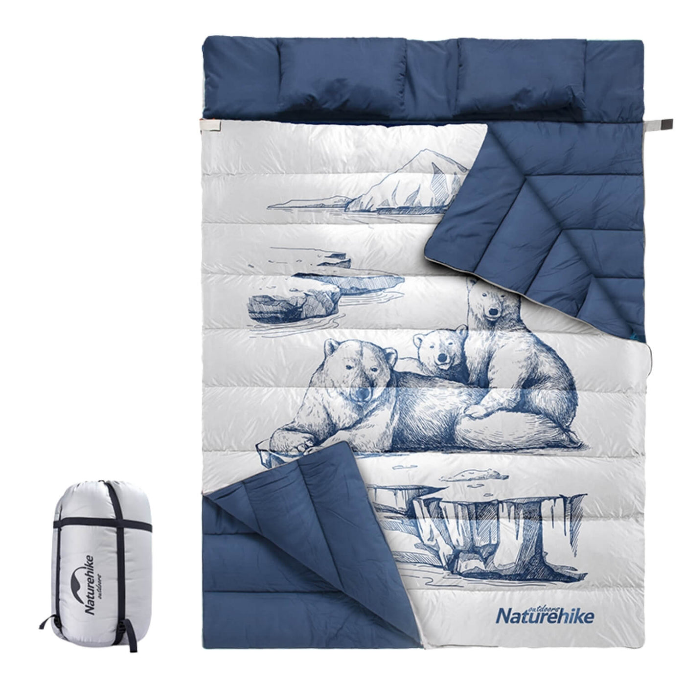 Double fleece sleeping bag with pillow