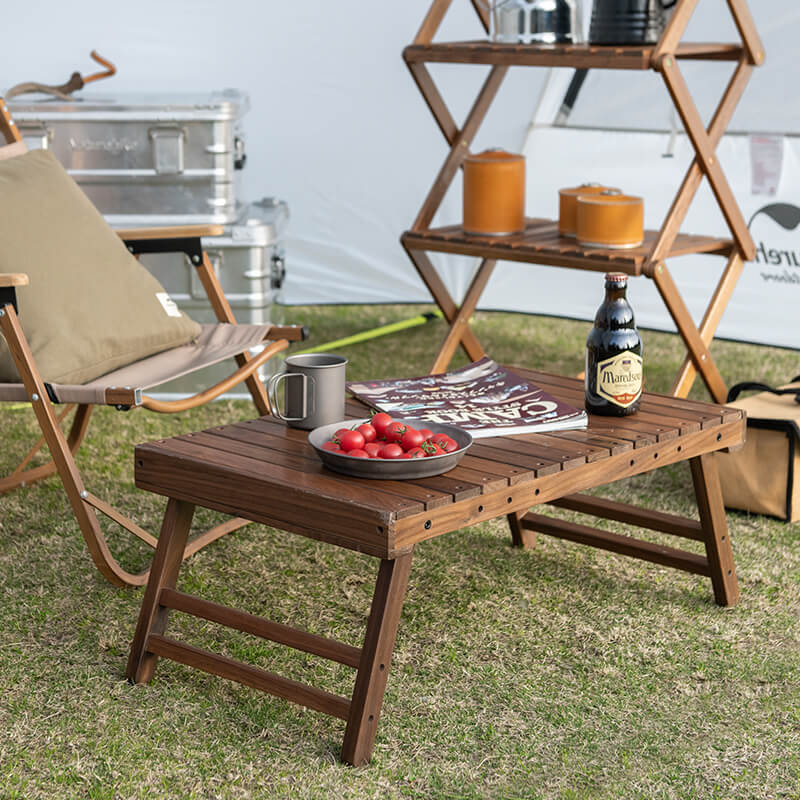 Folding wooden table for camping